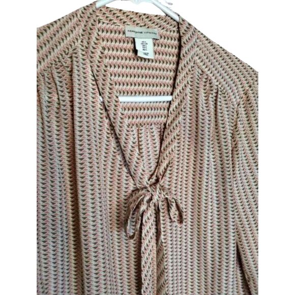 Adrienne Vittadini Peach and Brown Striped Blouse Scarf Tie Neck Size Large - Picture 4 of 7